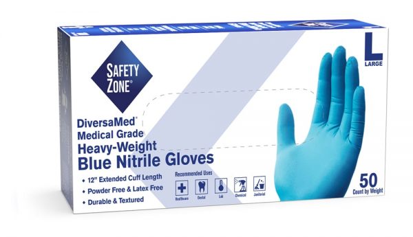 Medical Grade Blue Nitrile Gloves, 12" By Uncle Supply