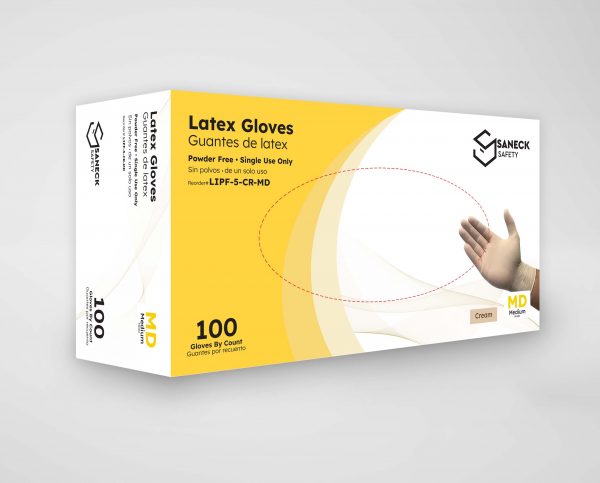 5.0 mil Cream Latex Powder Free Gloves by Saneck Safety