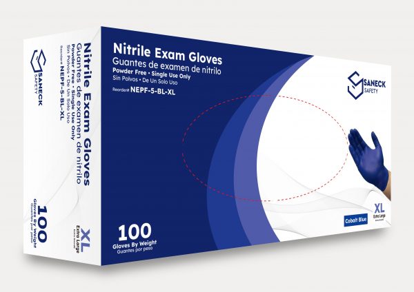 5.0 mil Cobalt Blue Nitrile Exam Gloves by Saneck Safety