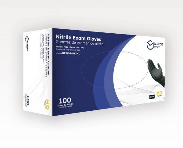 7.0 mil Black Nitrile Chemo Exam Gloves by Saneck Safety