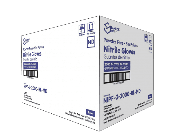 Saneck's 3.0 Mil Blue Nitrile Gloves, 2000 pc