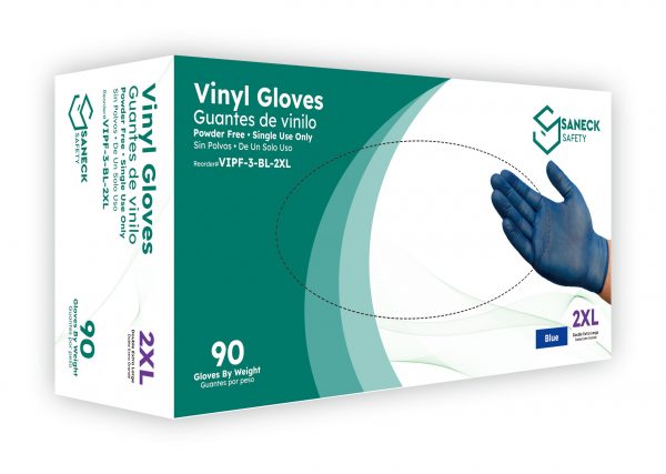 3.0 mil Blue Vinyl Powder Free Gloves by Saneck Safety