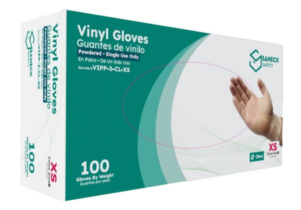 3.0 mil Clear Vinyl Powdered Gloves by Saneck Safety